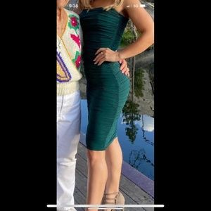 Emerald mesh runched midi dress